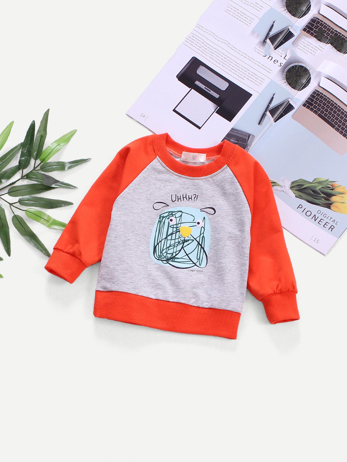 Boys Contrast Raglan Sleeve Cartoon Print Sweatshirt