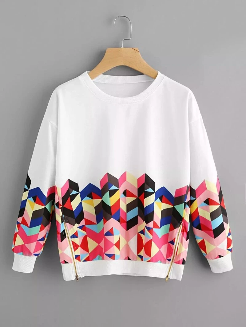 Print SweatshirtRound Plus Zip Geo Neck Side PAqw1xqR