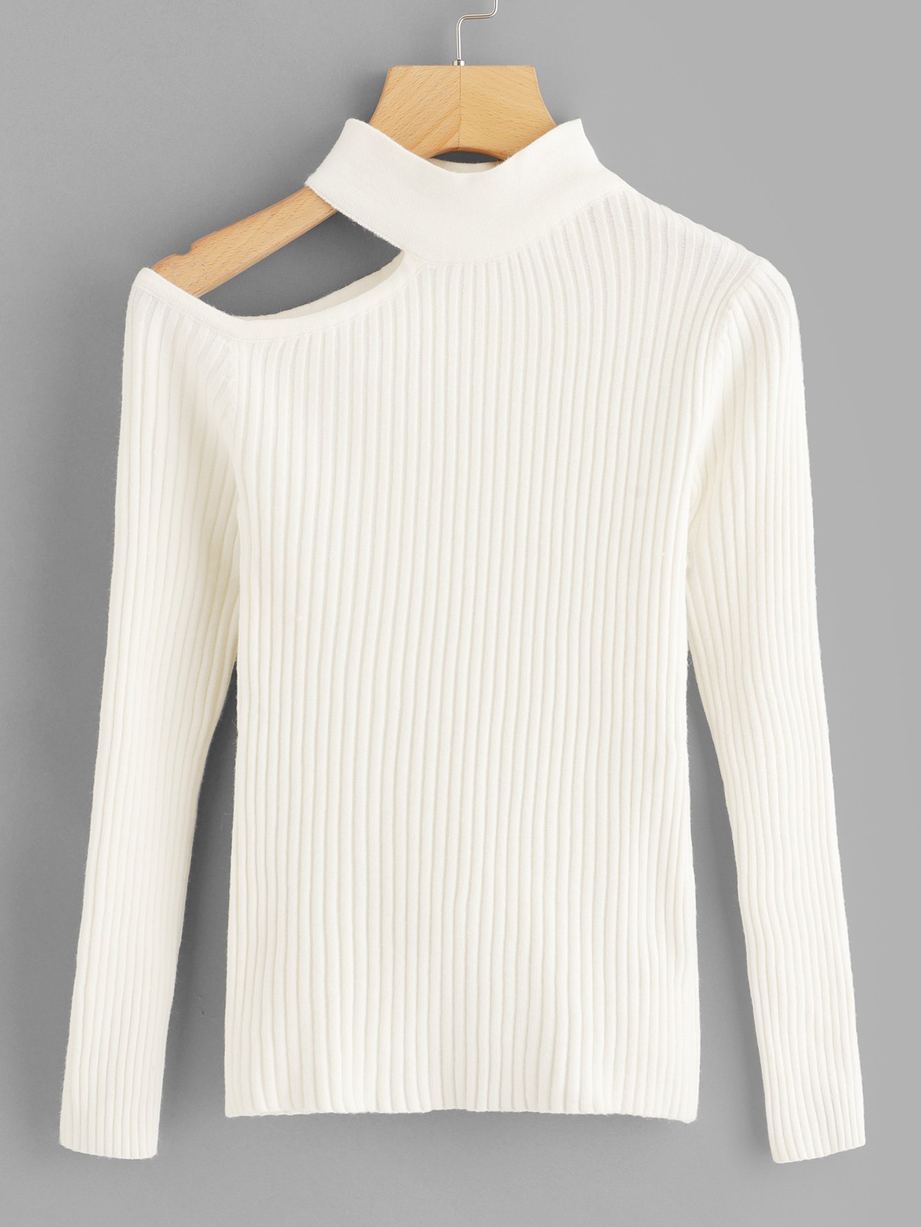 Ребристый свитер с асимметричным плечом