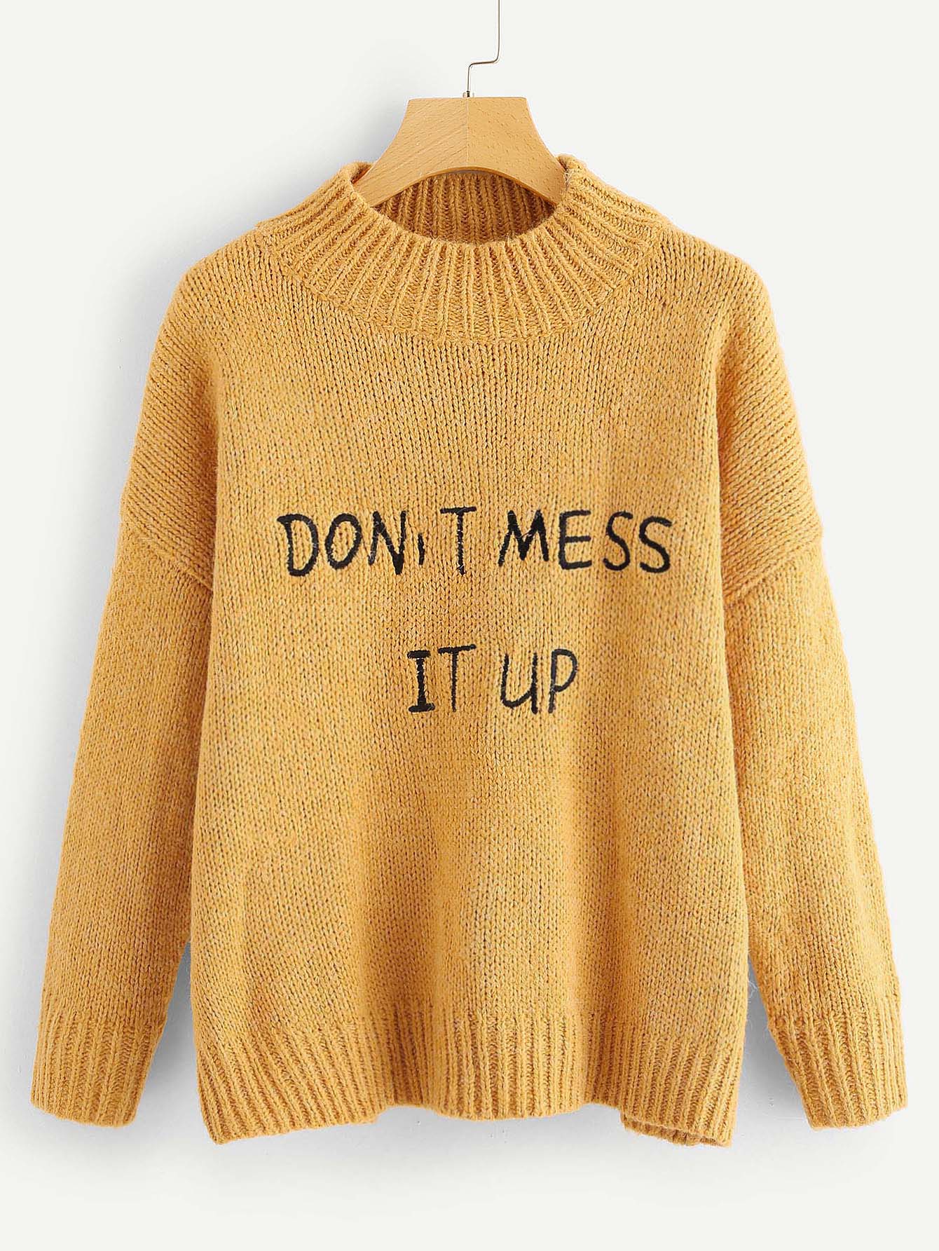 Свитер с ложным воротником с вышитой буквой