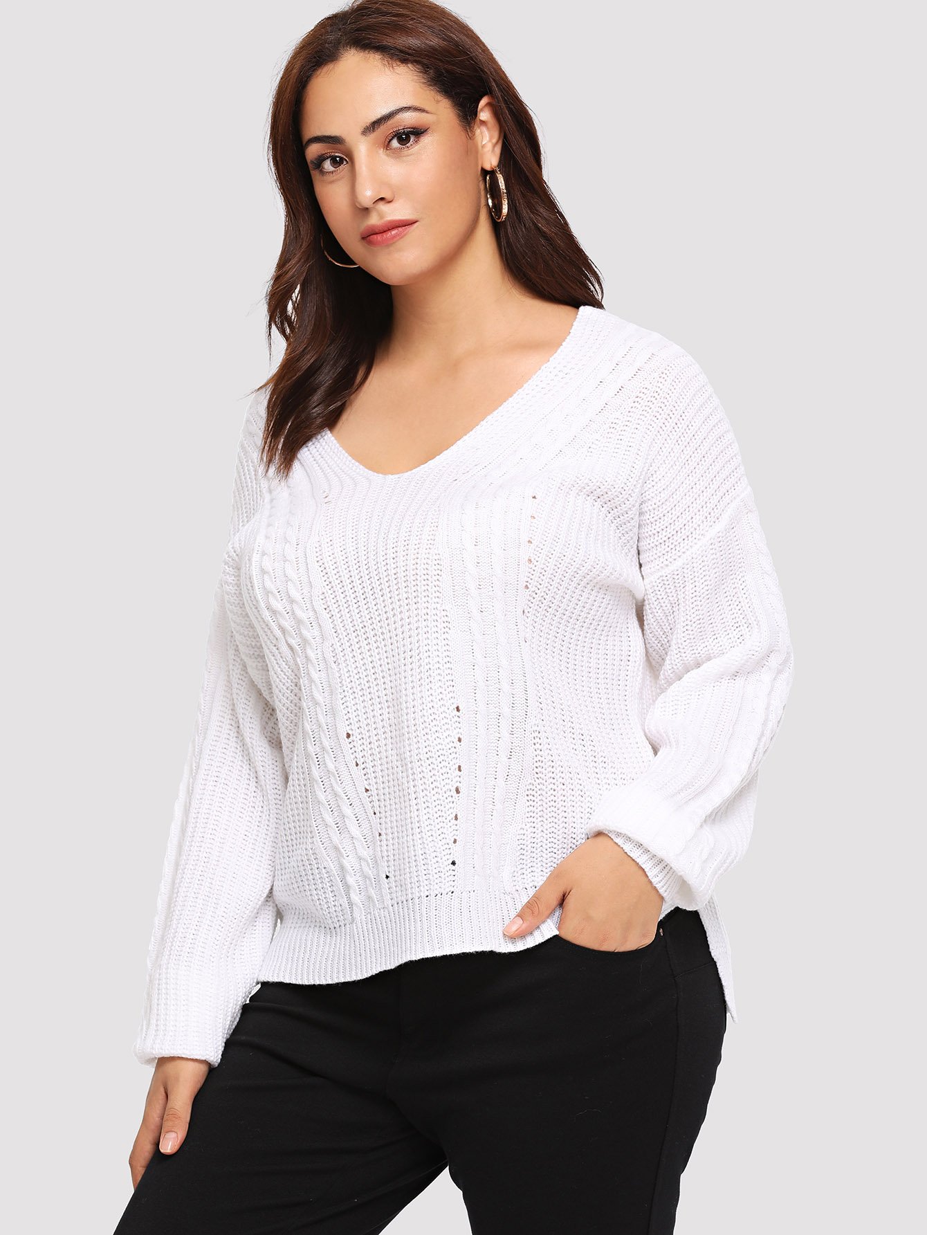 Плюс размеры крест накрест назад ребристый свитер