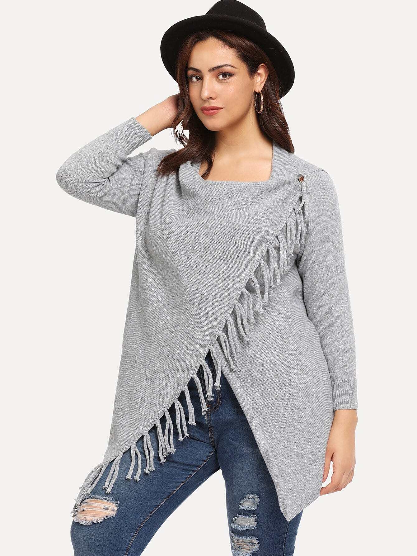 Плюс размеры свитер с кисточками спереди разделение