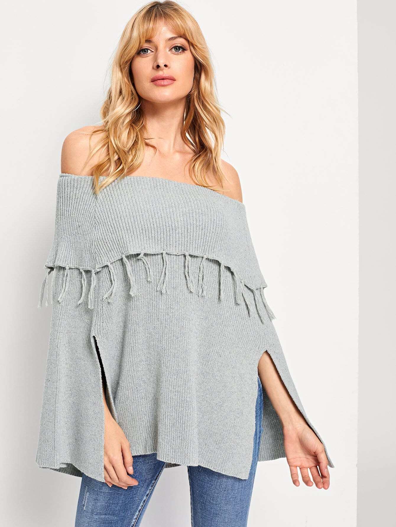 Свитер с оборкой отделкой с кисточками