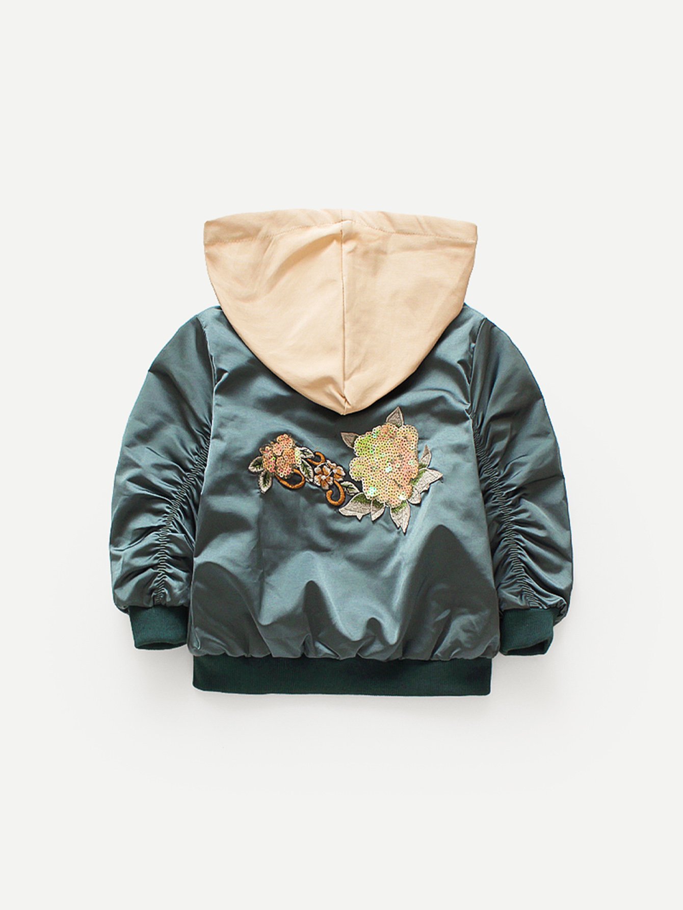 Boys Contrast Sequin Ruched Sleeve Hooded Jacket