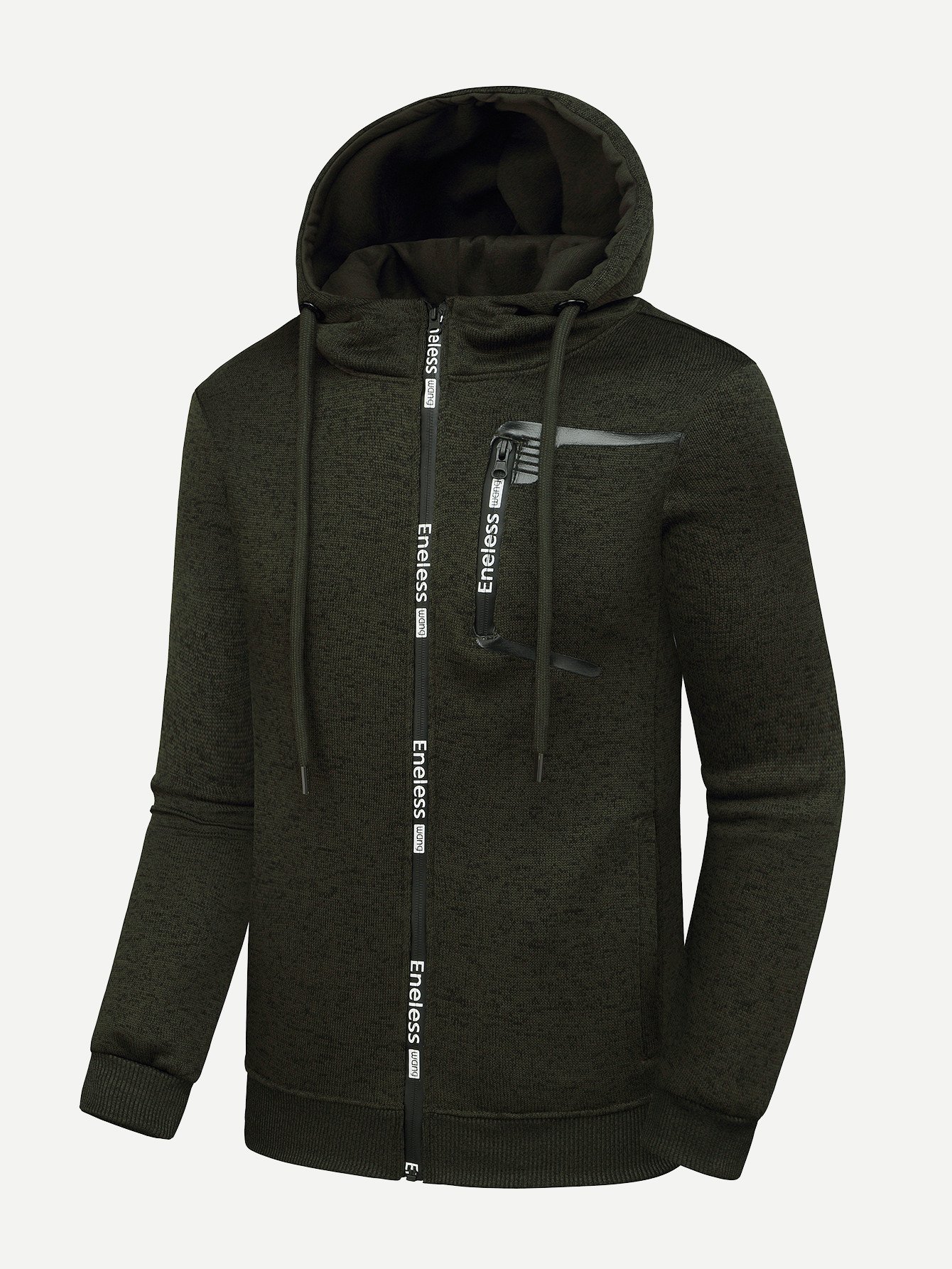 Men Zip Decoration Letter Print Hooded Jacket