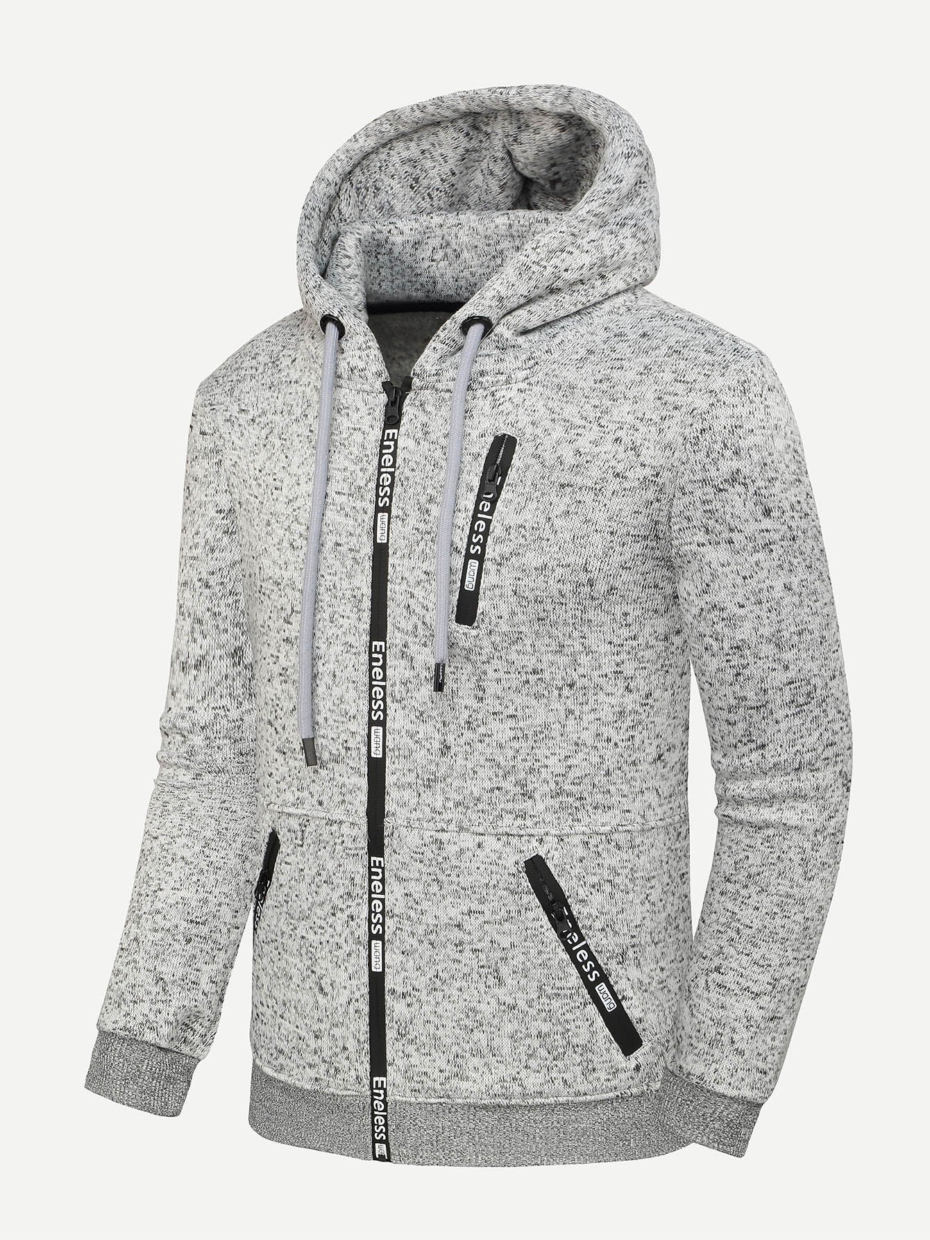 Men Zip Decoration Letter Print Hooded Jacket