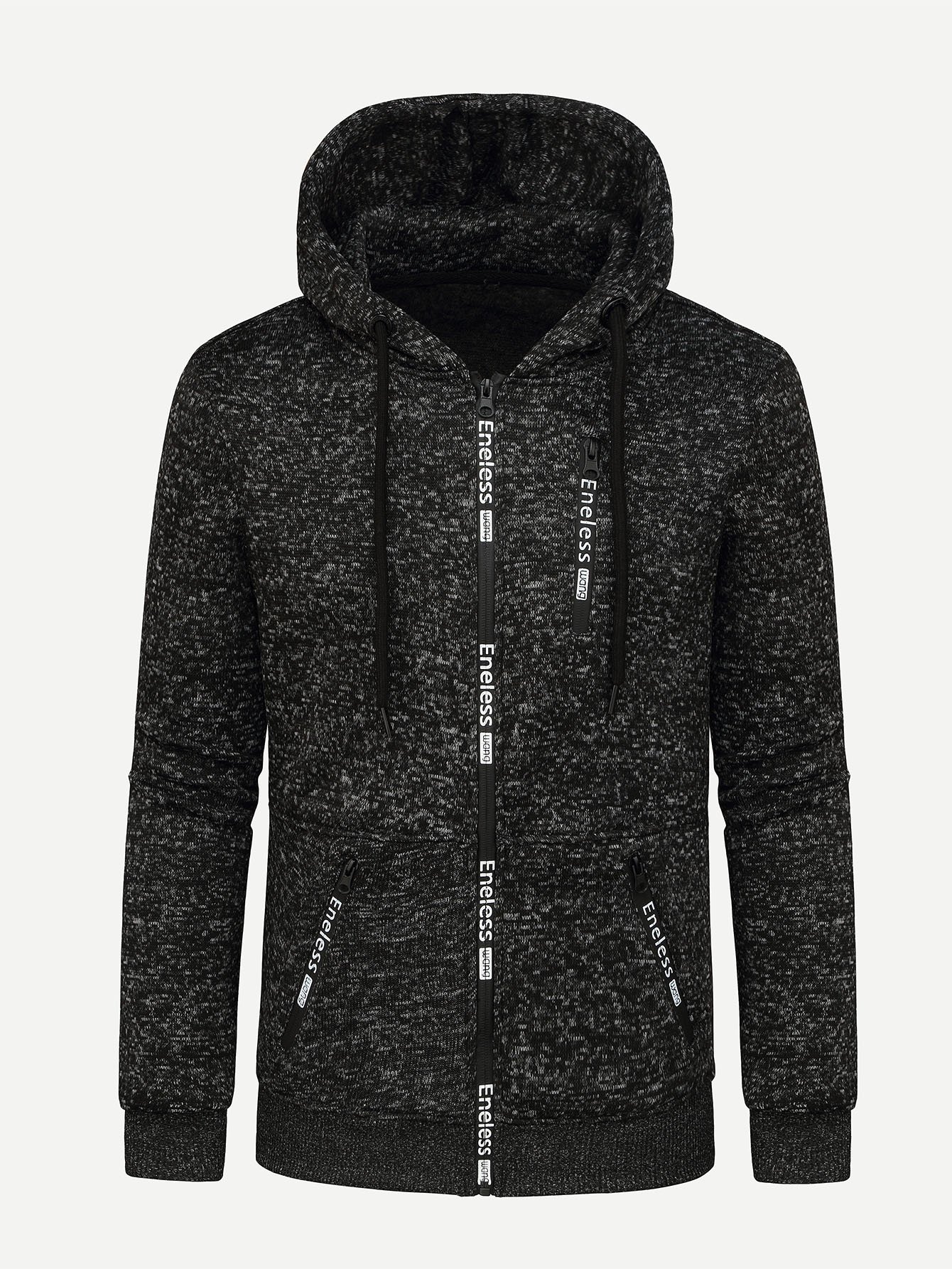 Men Zip Decoration Letter Print Hooded Jacket