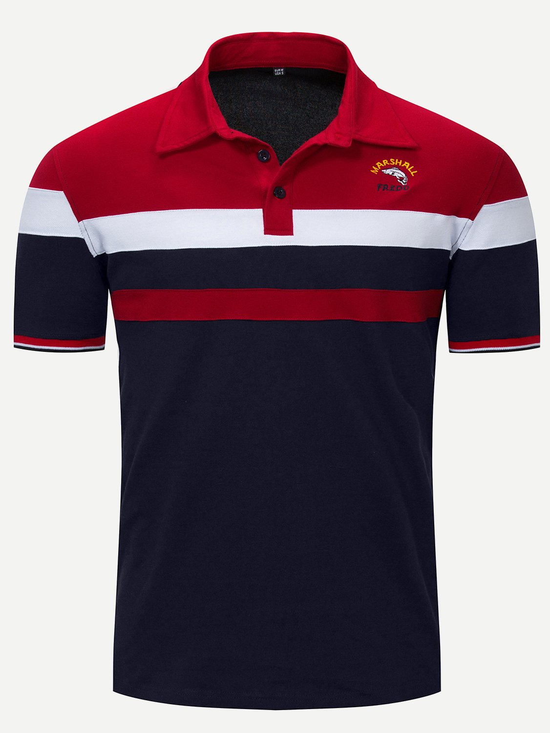 Men Embroidery Cut And Sew Panel Polo Shirt