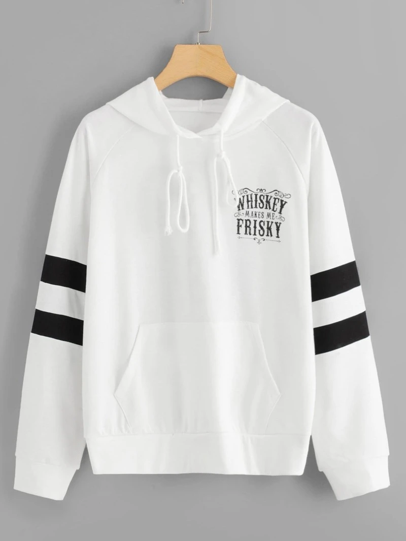 Letter Detail Back Sleeve Hoodie Drawstring Pocket rarvwCq