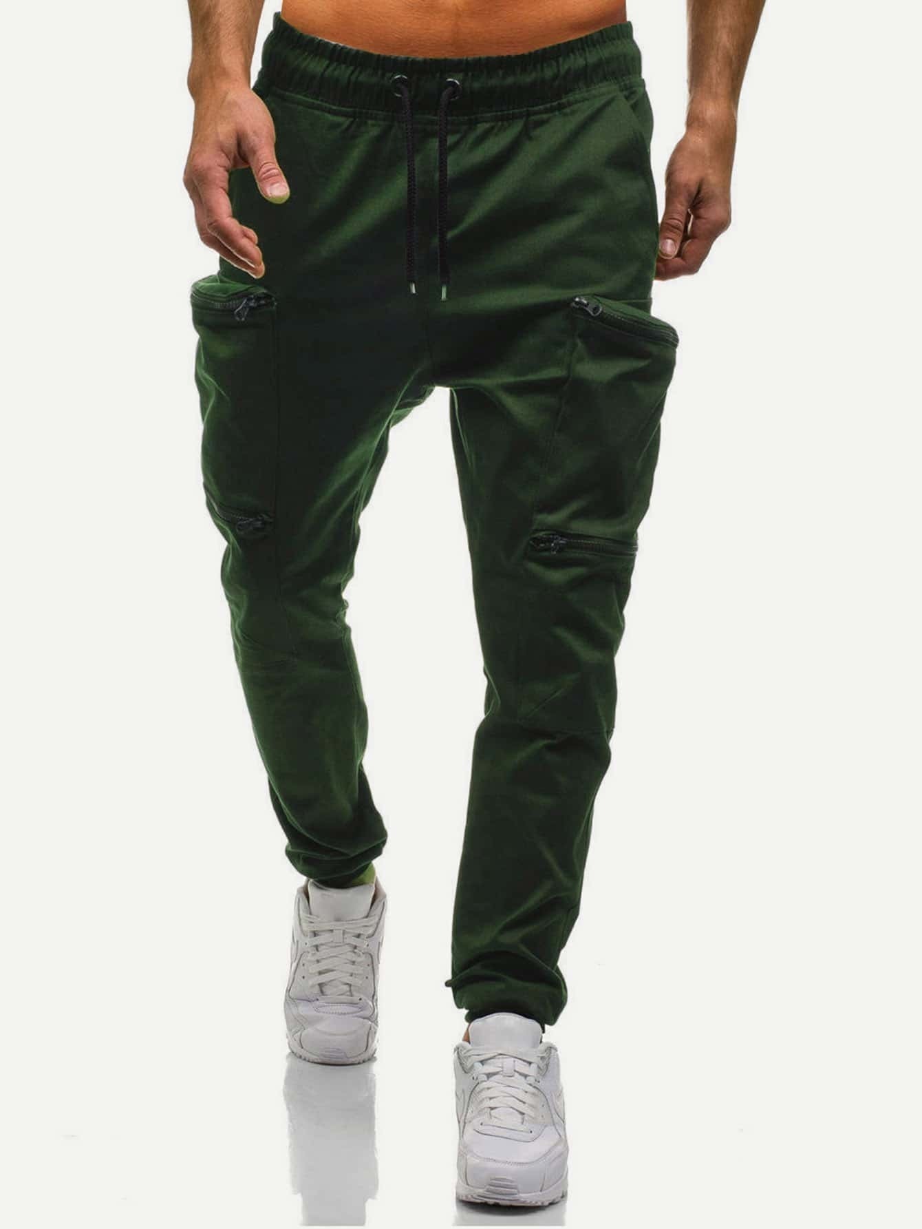 Men Solid Pockets Decoration Drawstring Pants
