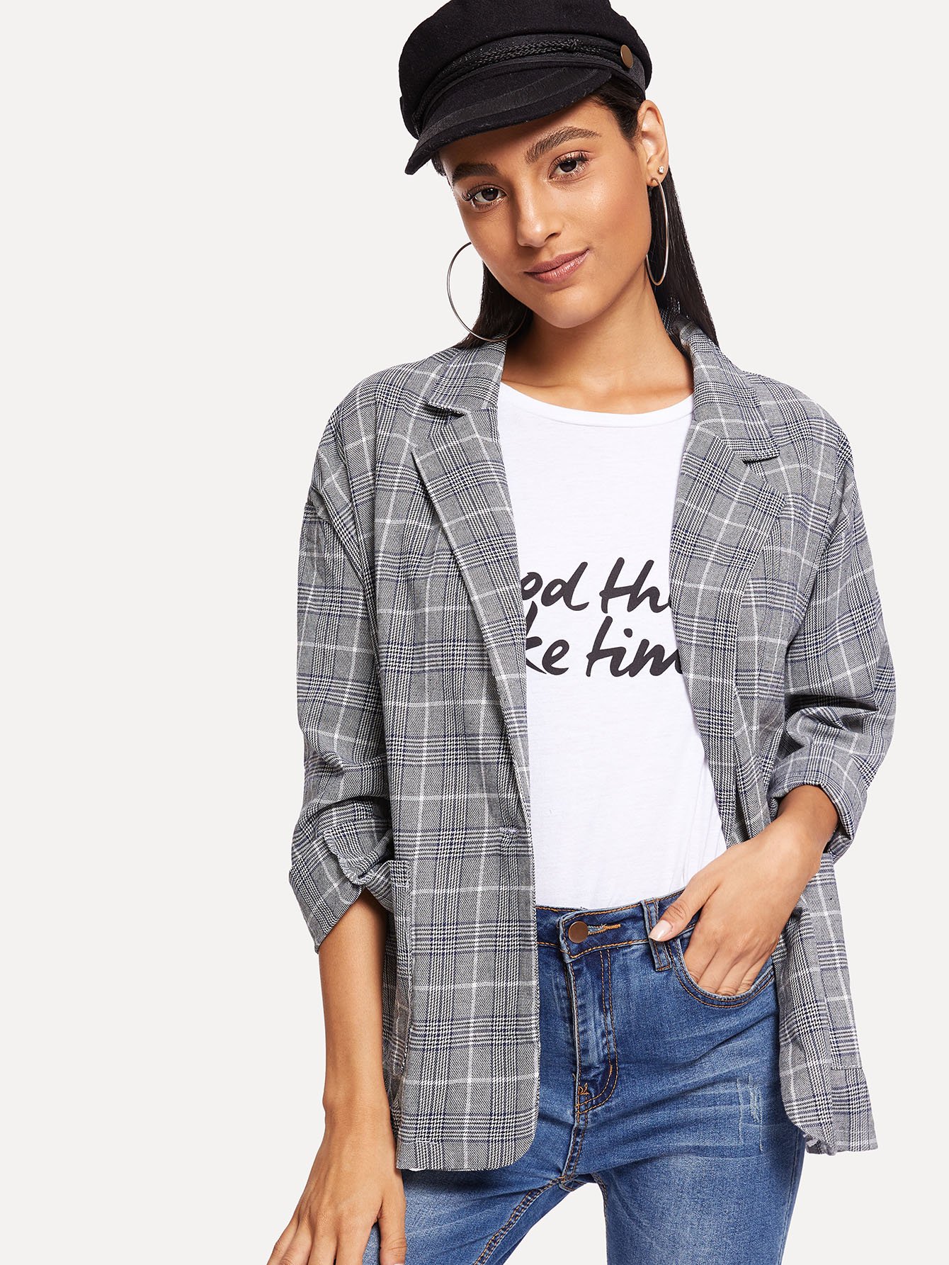 Жакет в клетку и с карманами