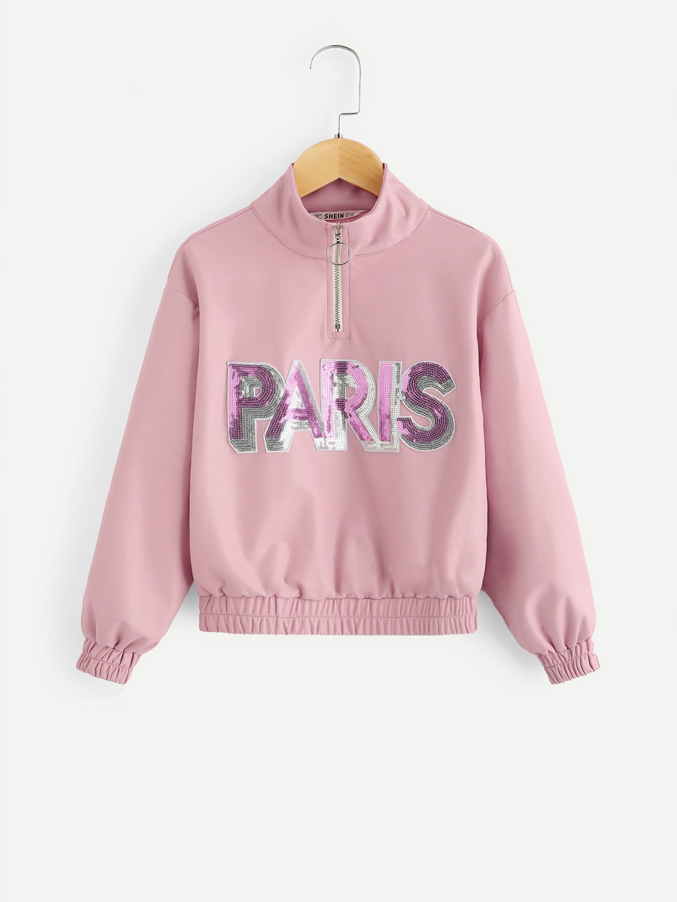 Девушки Zip Up Letter Sequin Contrast Jacket