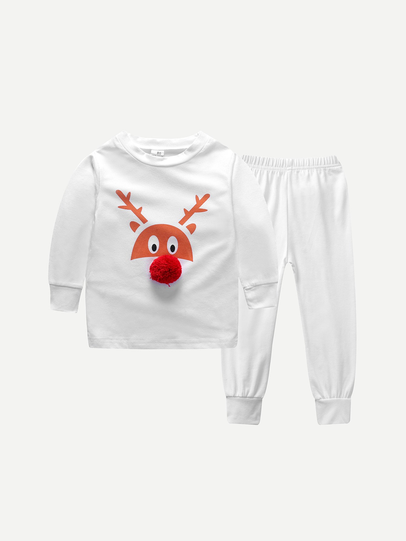 Boys Pom Detail Cartoon Print Top With Pants