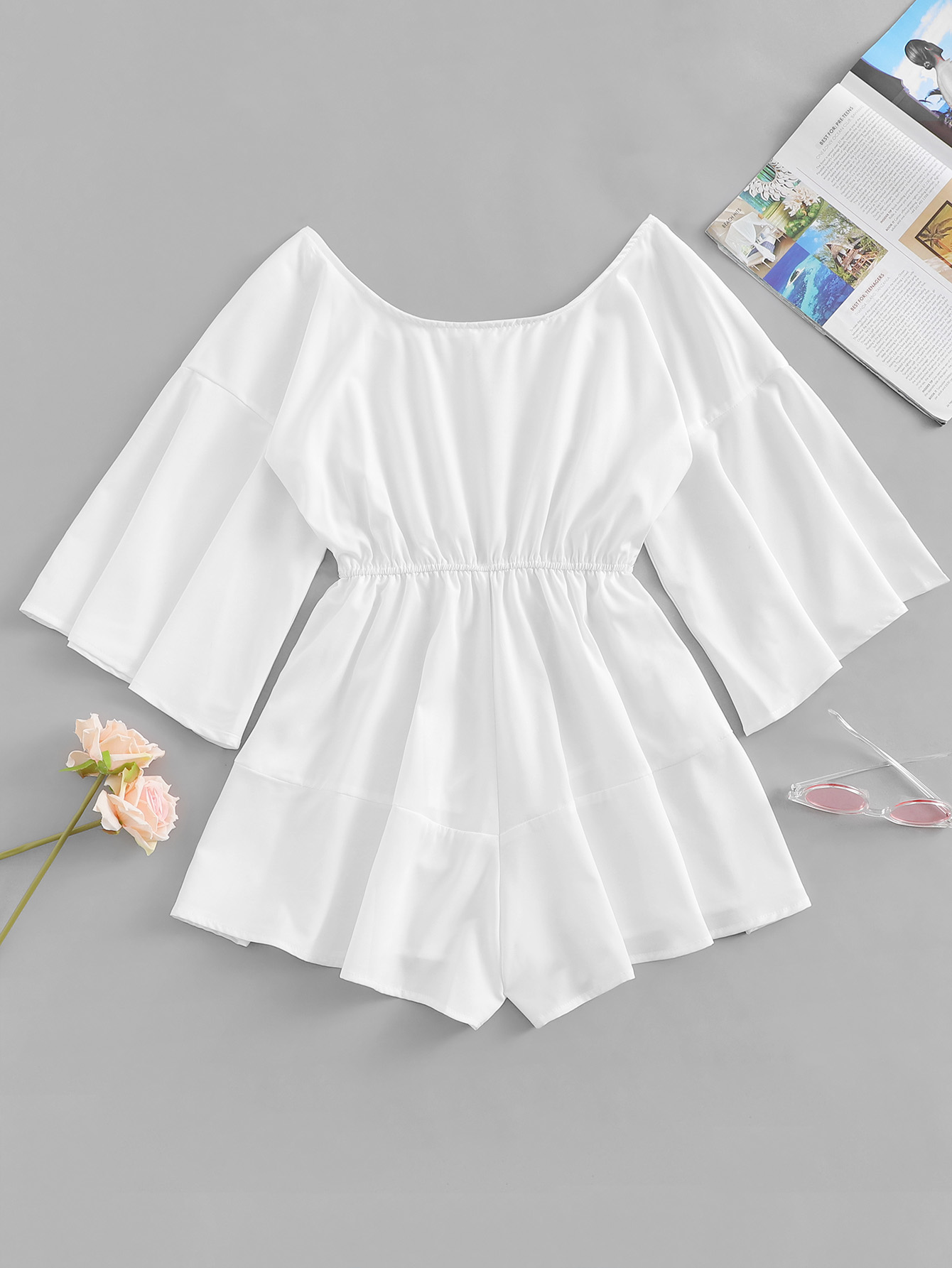 Knot Flounce Sleeve Off The Shoulder Jumpsuit