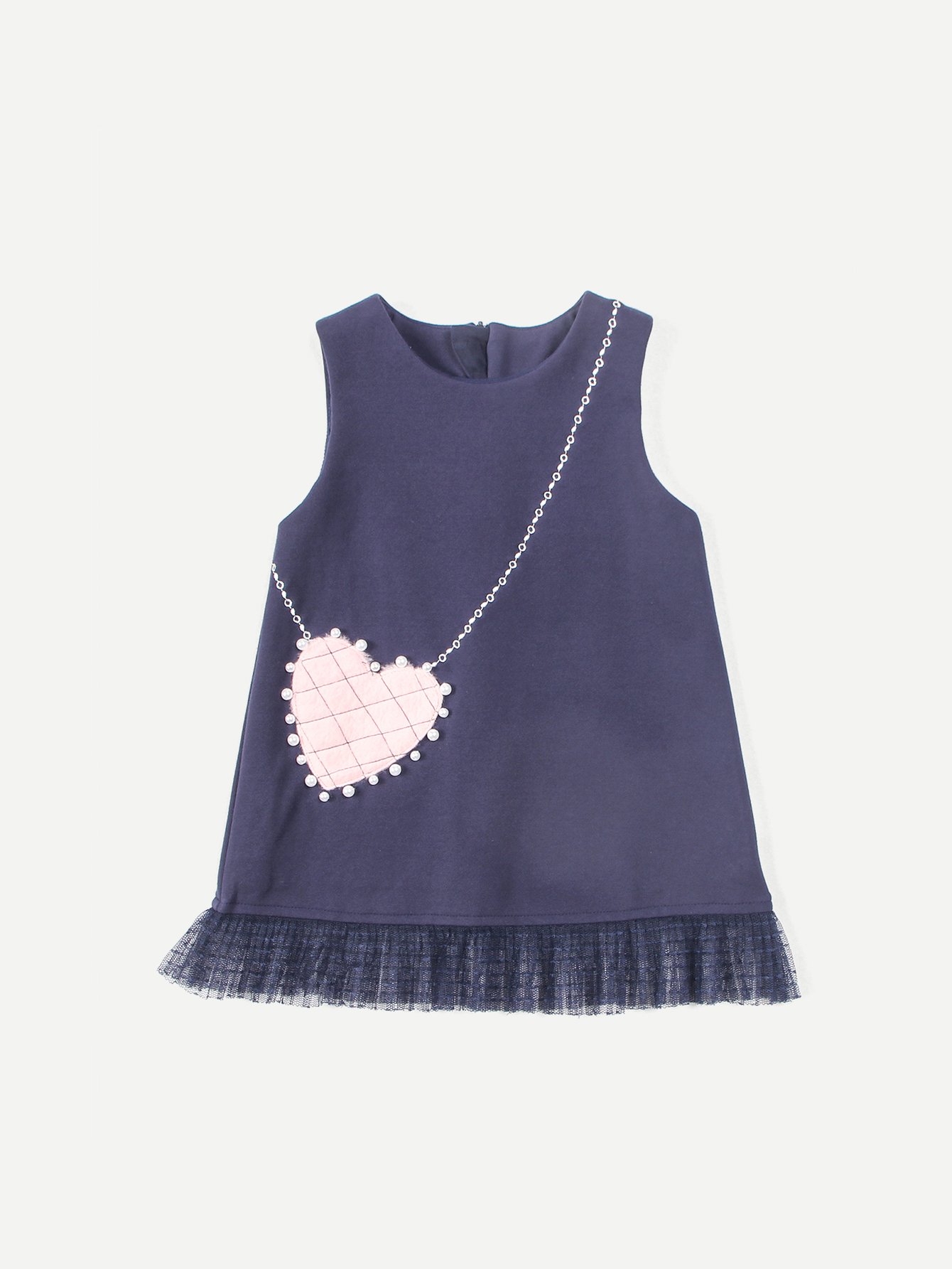 Girls Contrast Fishnet Hem Pearl Beaded Dress