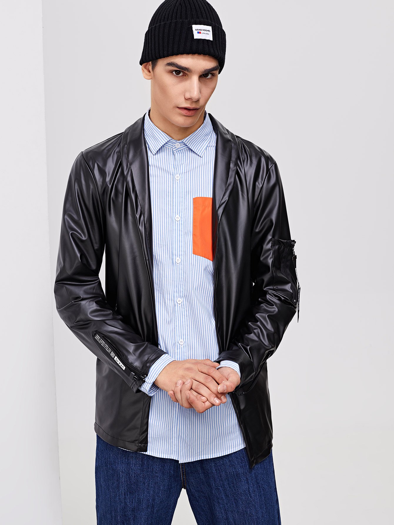 Men Zipper Decorated Jacket