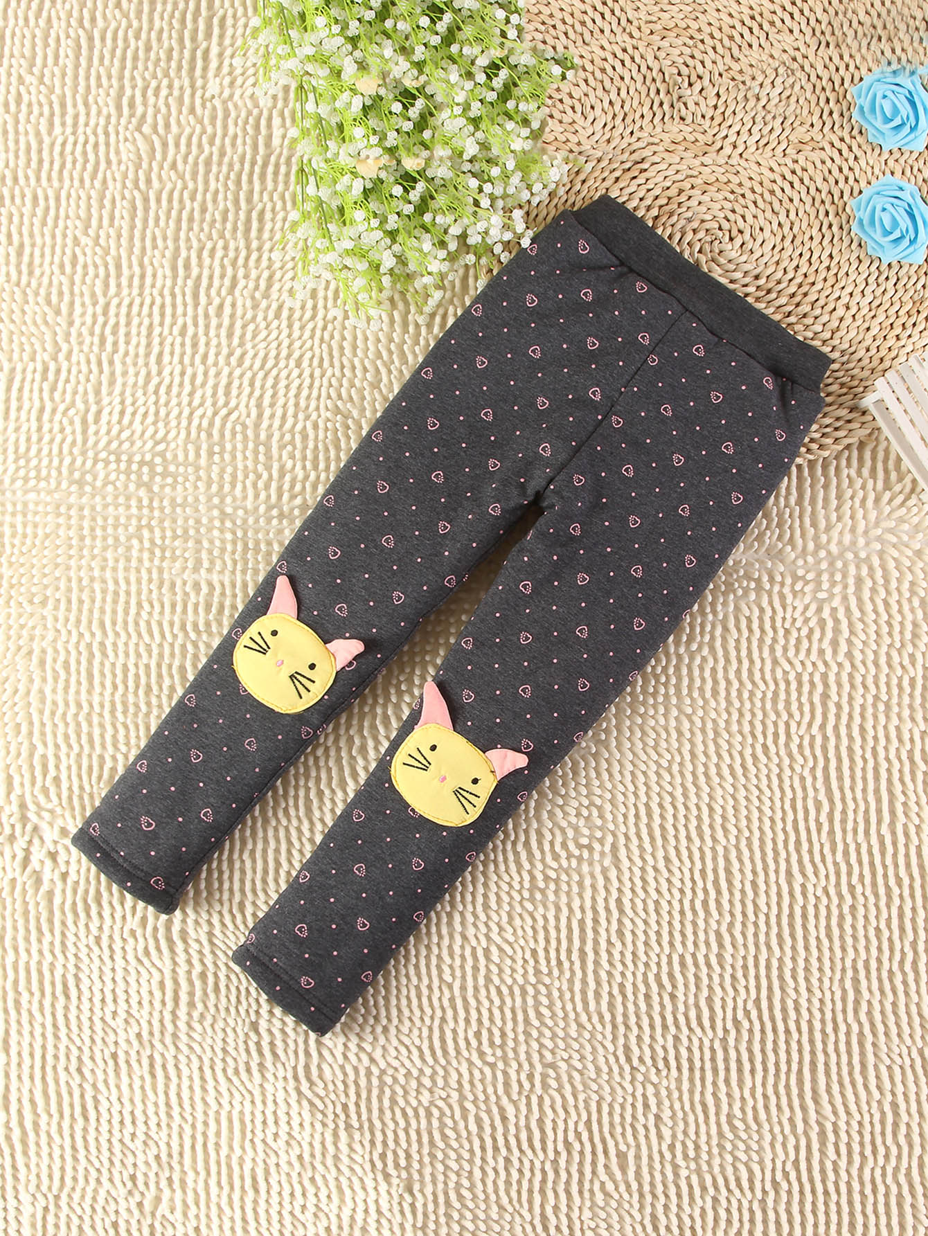 Girls Cat Patched Warm Pants