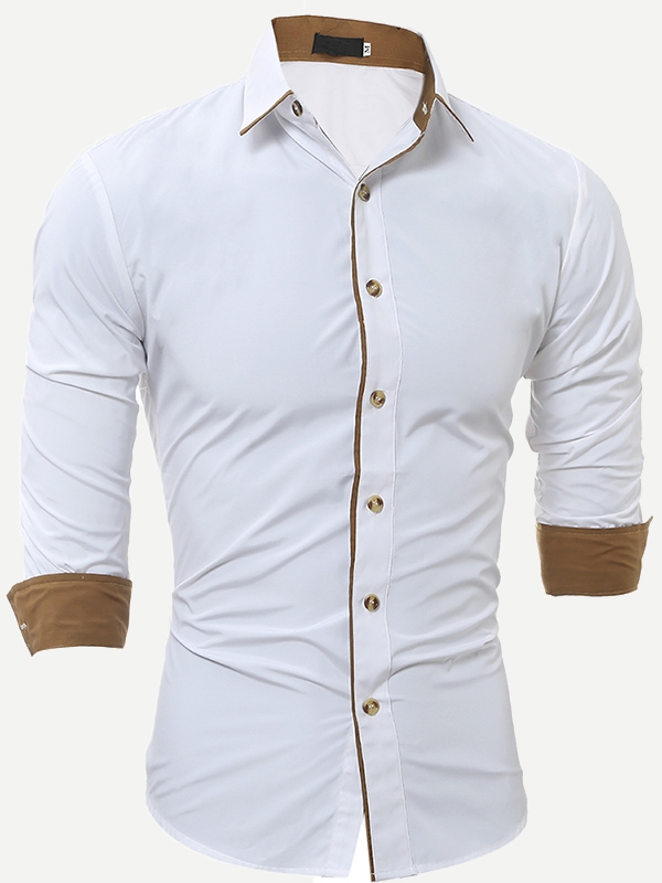 Men Cuffed Sleeve Collar Neck Shirt