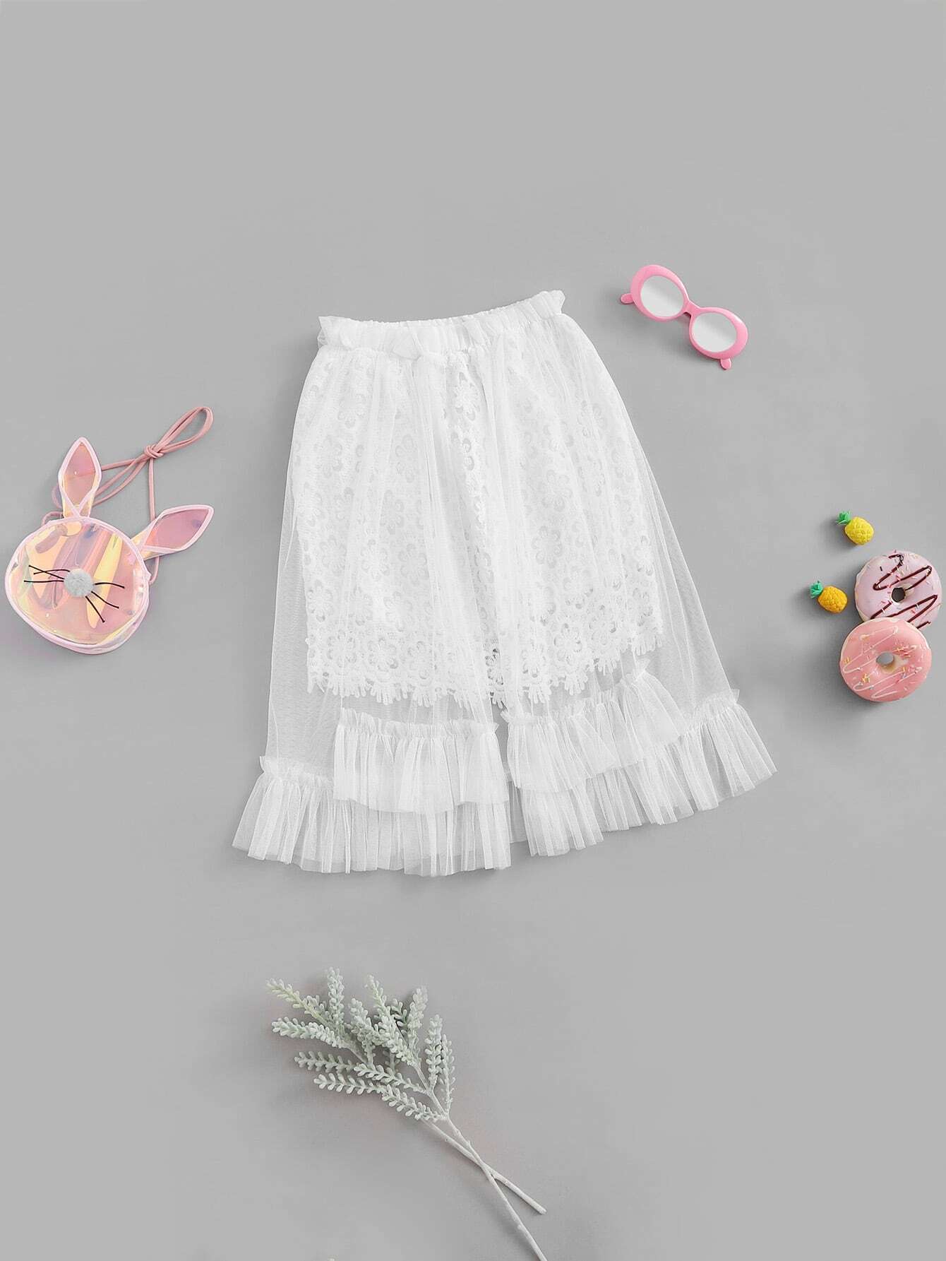 Girls Mesh Overlay Skirt