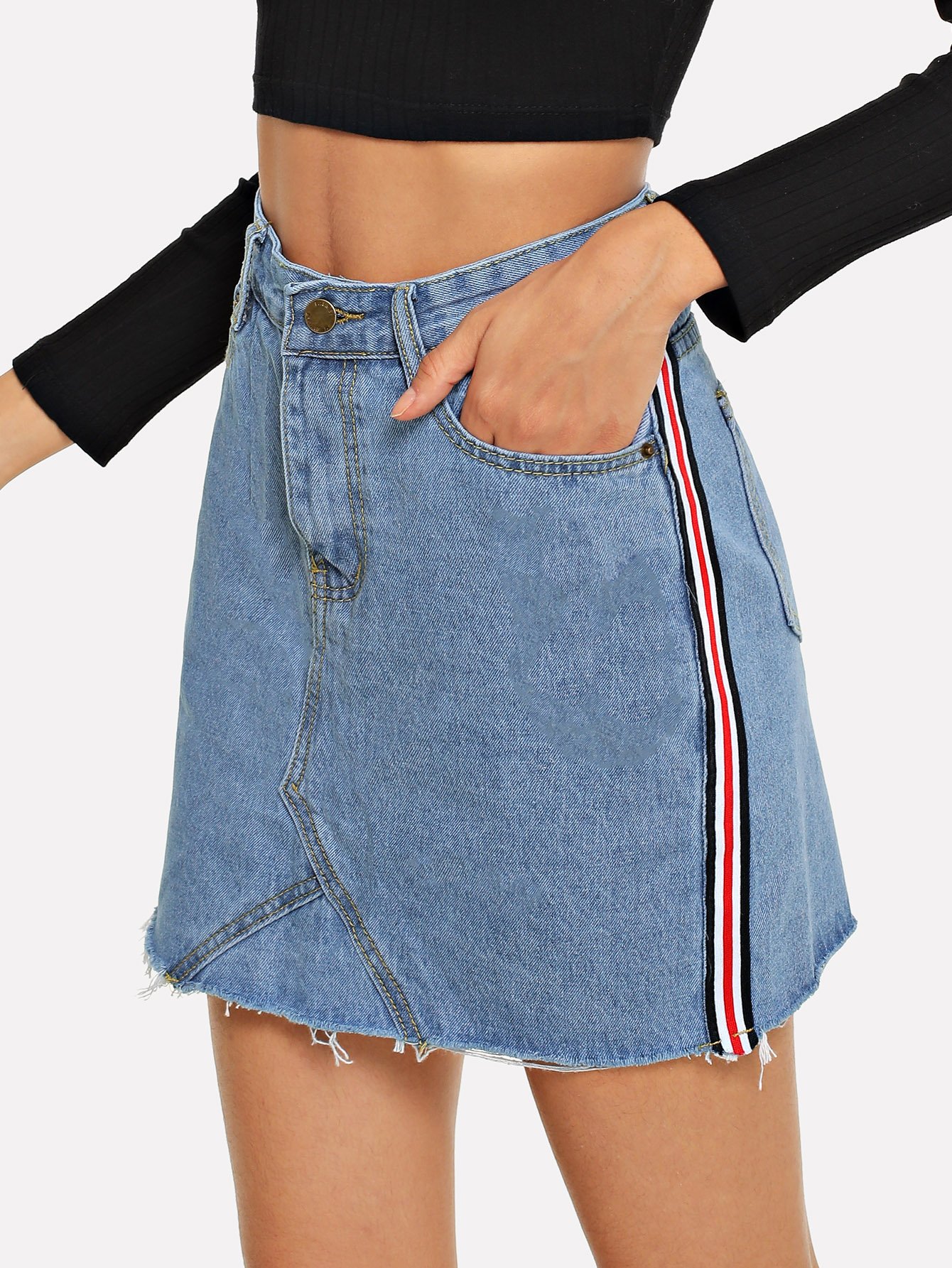 Stripe Seam Denim Skirt