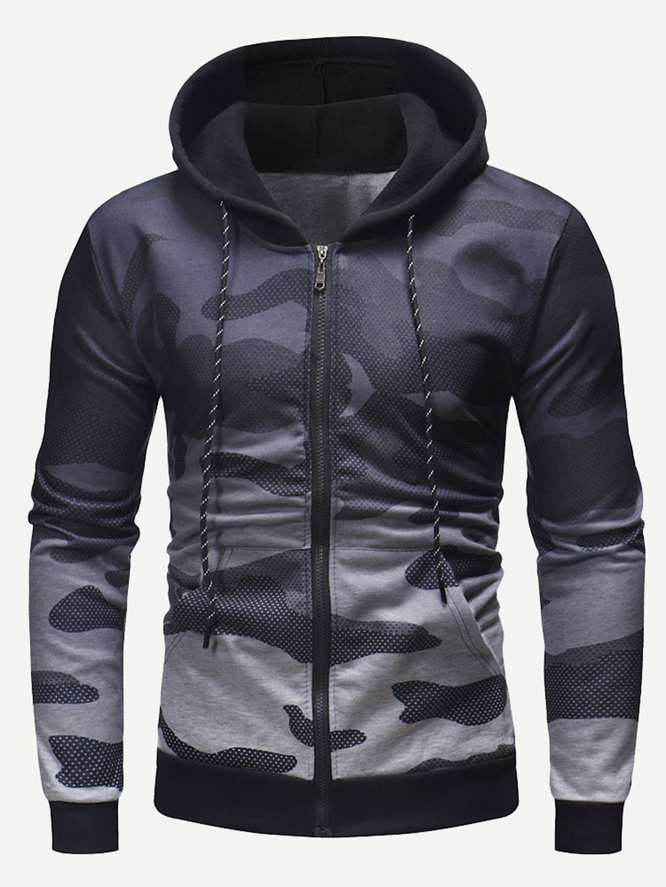 Men Zip Up Ombre Camouflage Hooded Sweatshirt