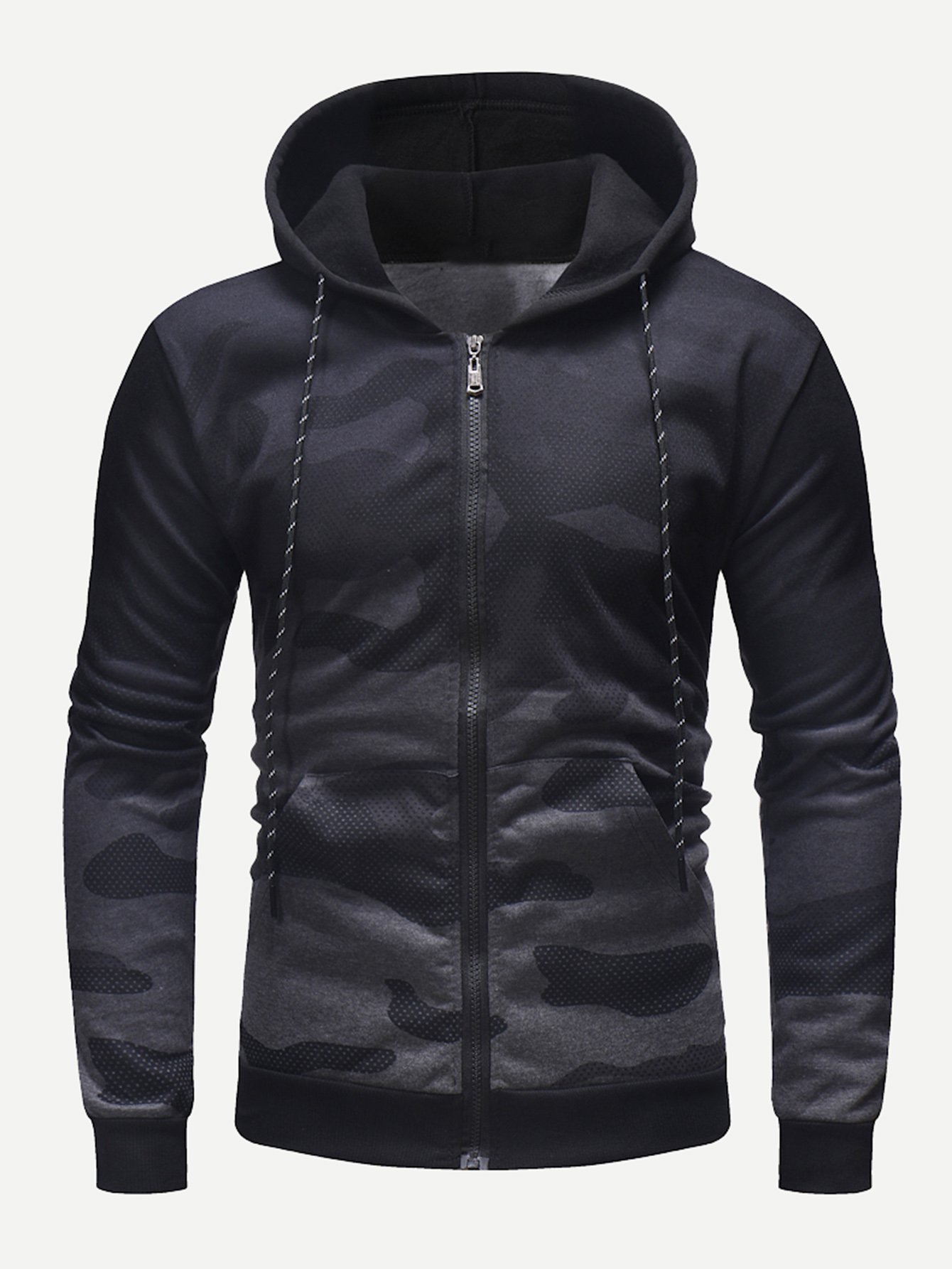 Men Zip Up Ombre Camouflage Hooded Sweatshirt