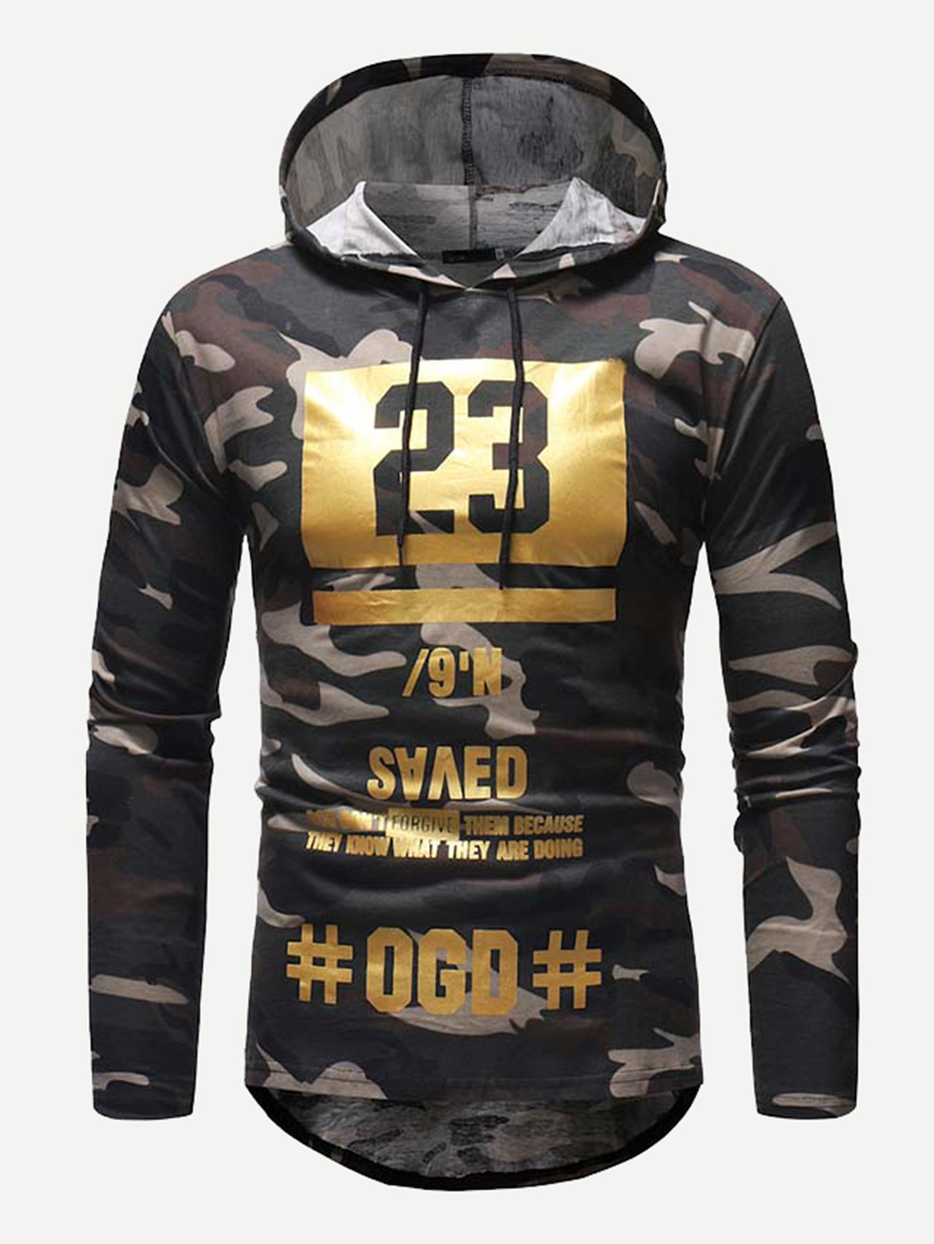 Men Camouflage & Letter Print Hoodie