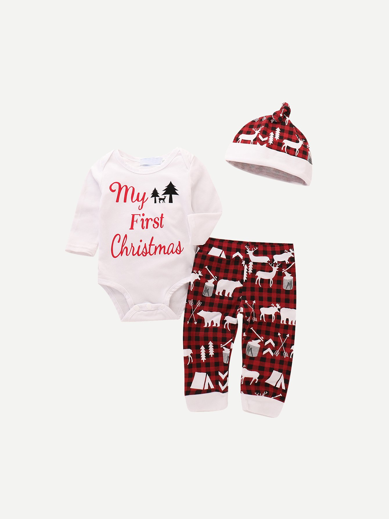 Boys Letter Print Romper & Animal Pants Set With Hat