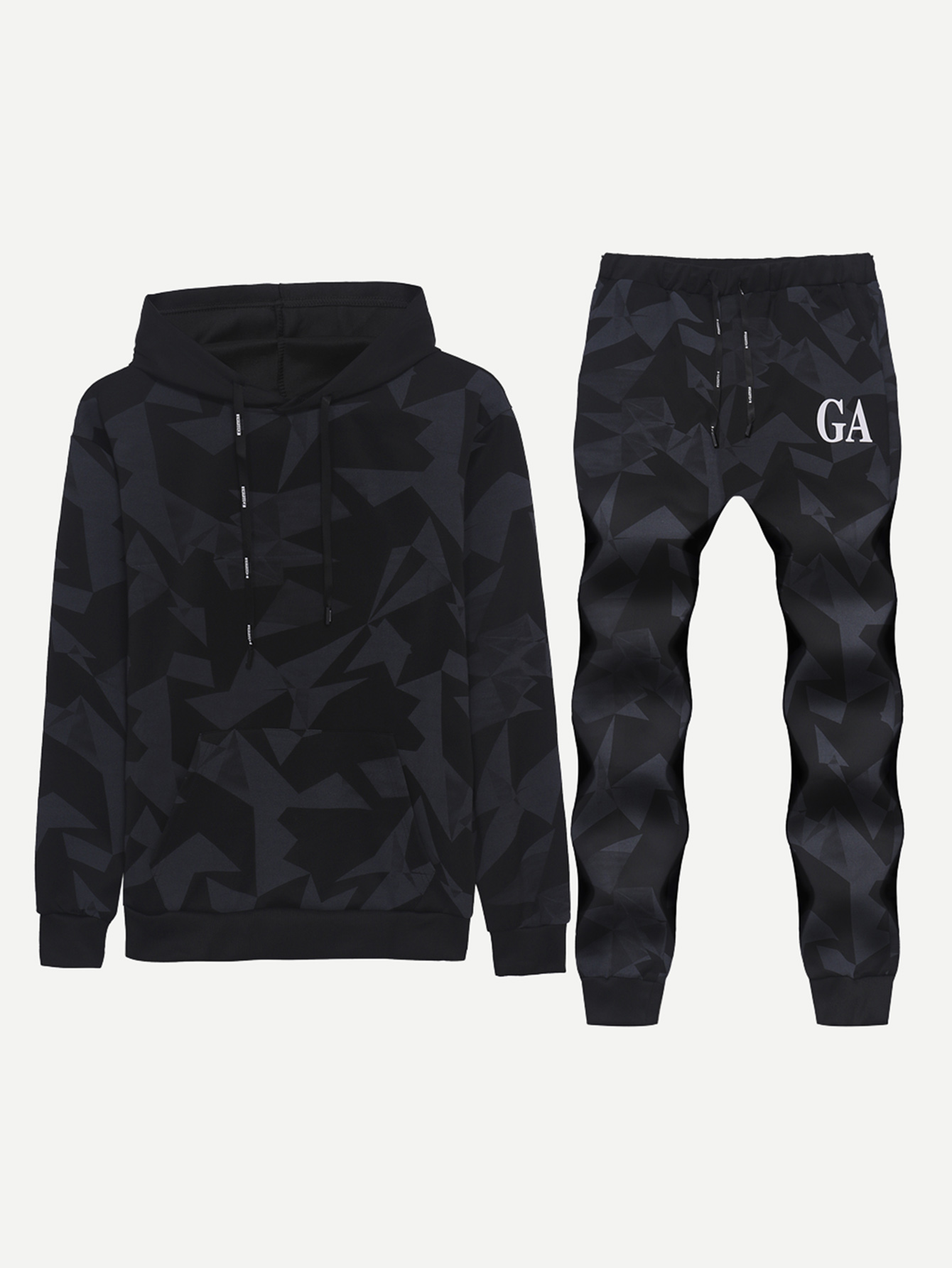 Men Letter Print Drawstring Sweatshirt & Pants 2pcs