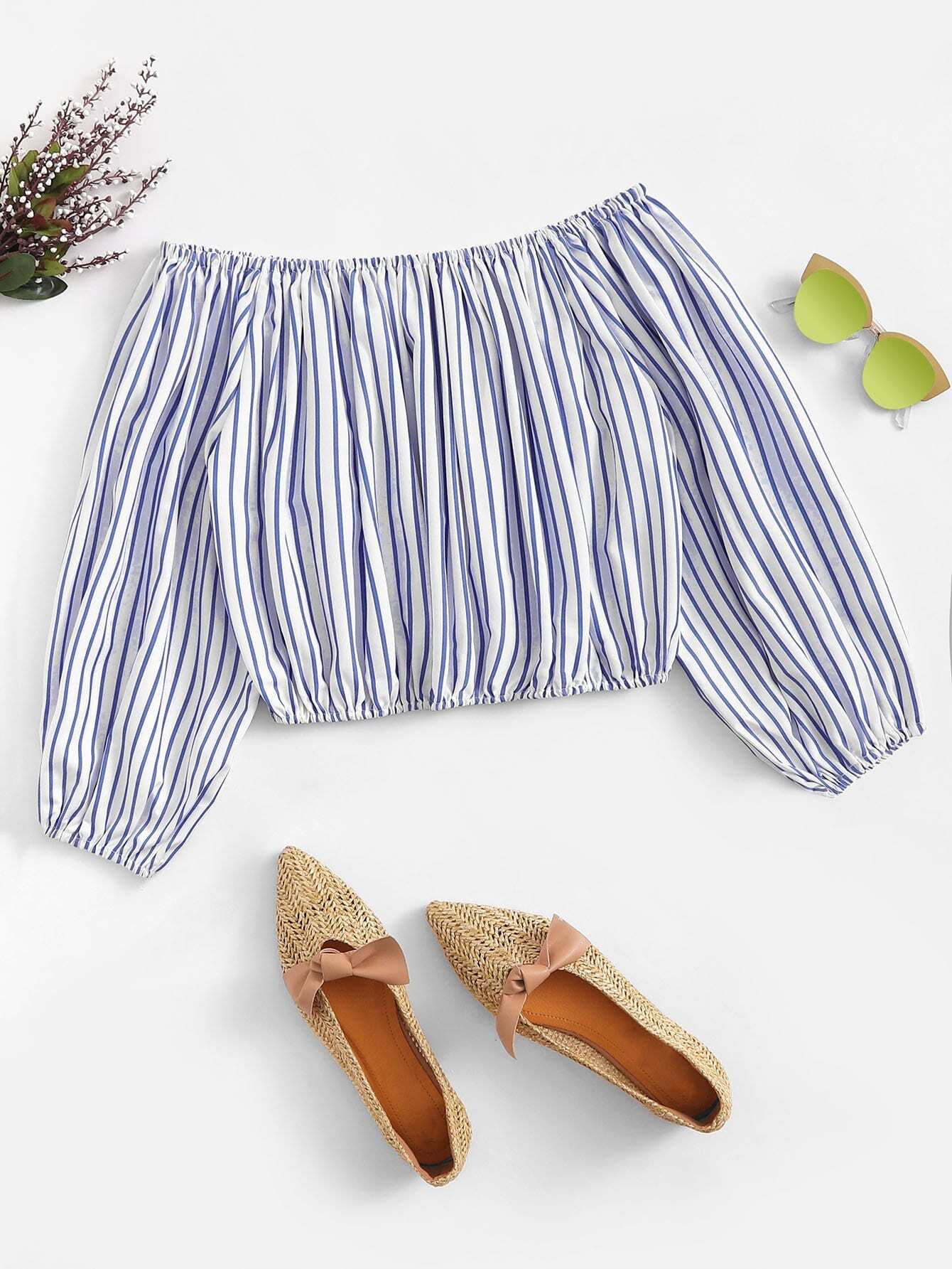 Off The Shoulder Striped Blouse