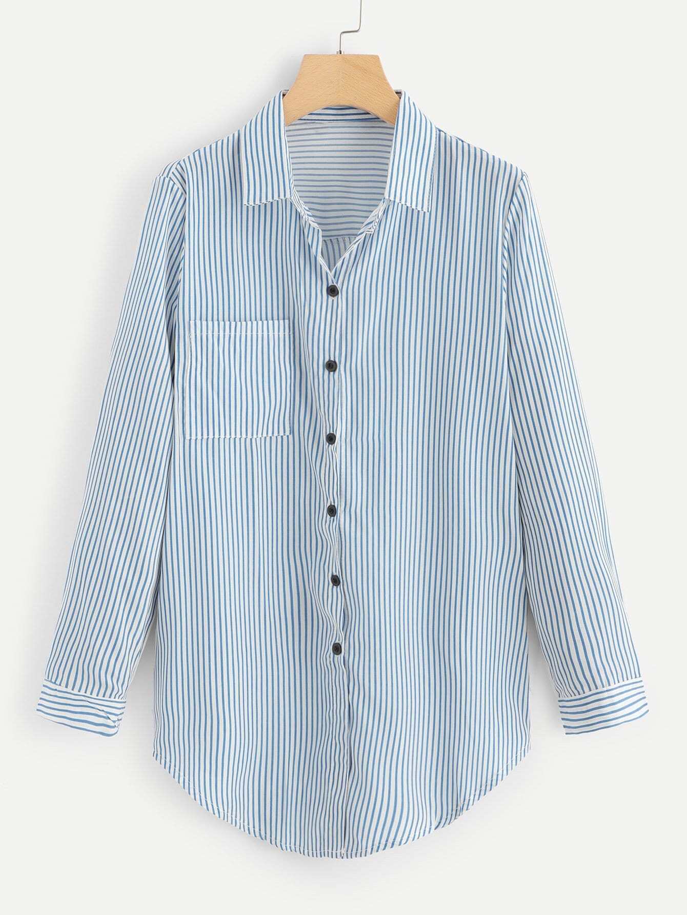 Striped Single Breasted Blouse