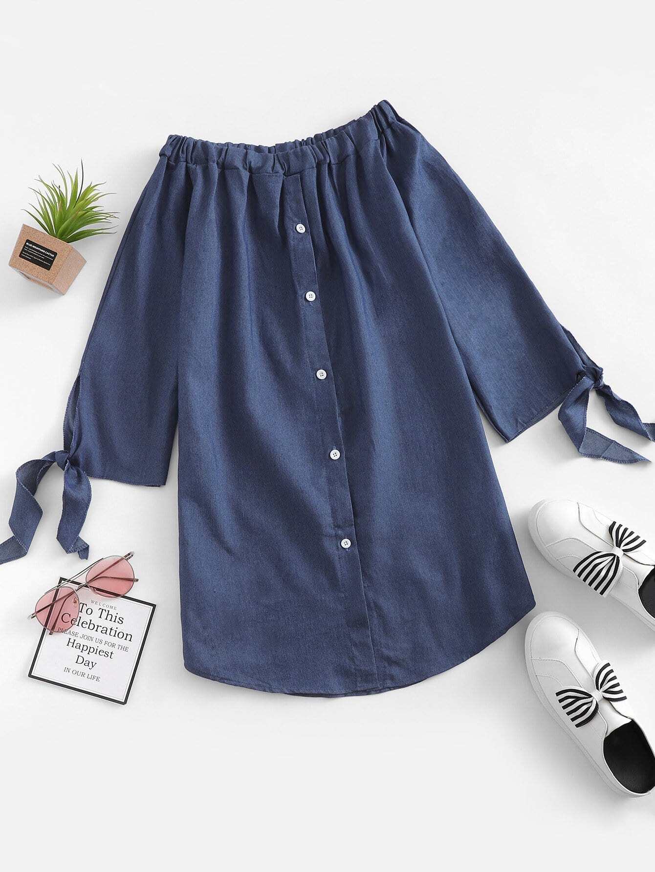 Single Breasted Knot Sleeve Dress