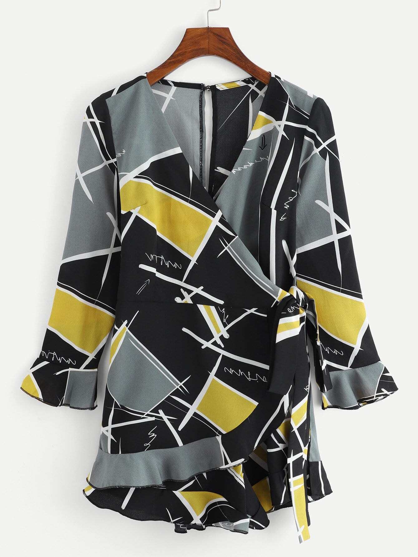 Geometric Print Wrap Knot Dress