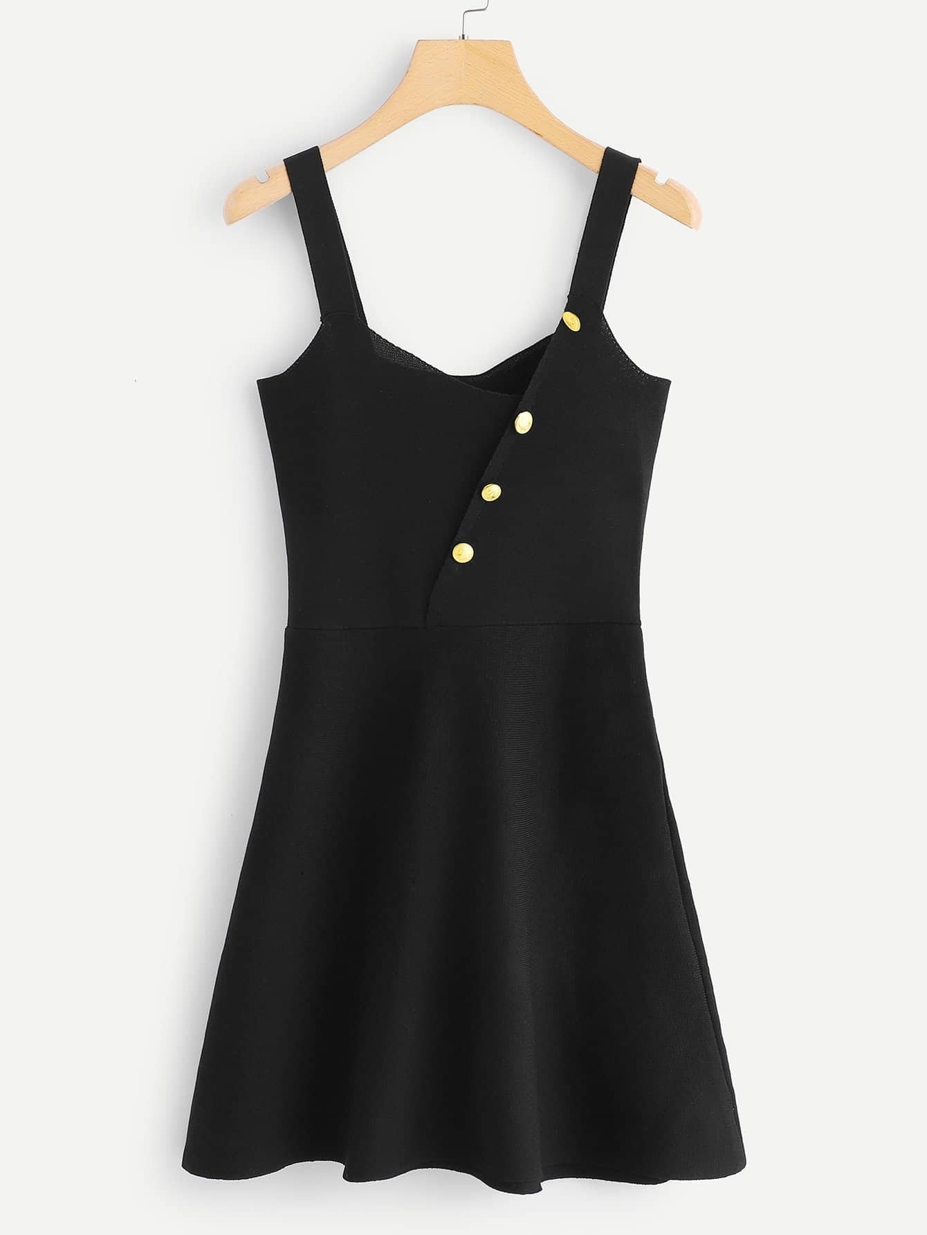 Strap Button Detail Solid Dress