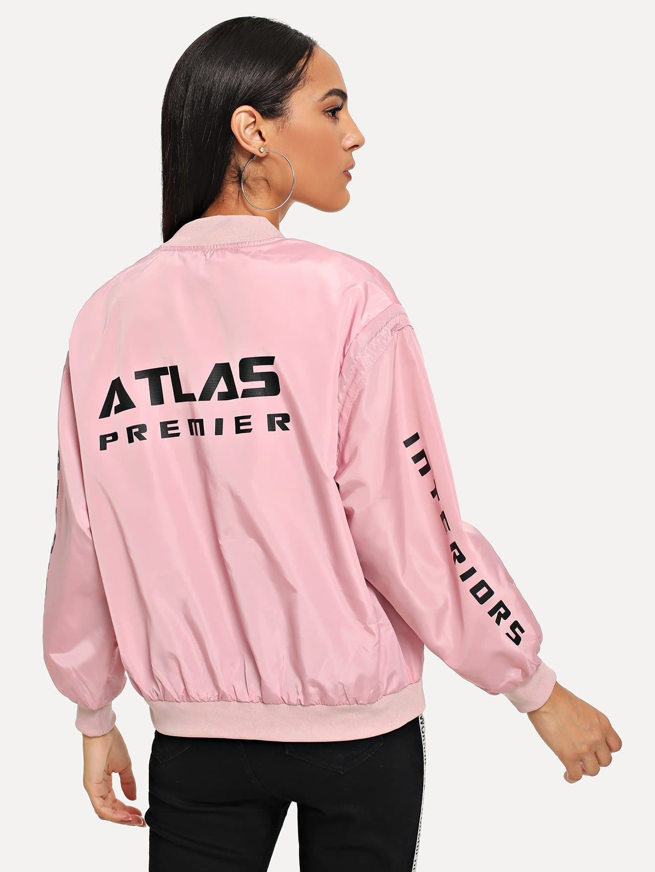 Zip Up Letter Print Jacket