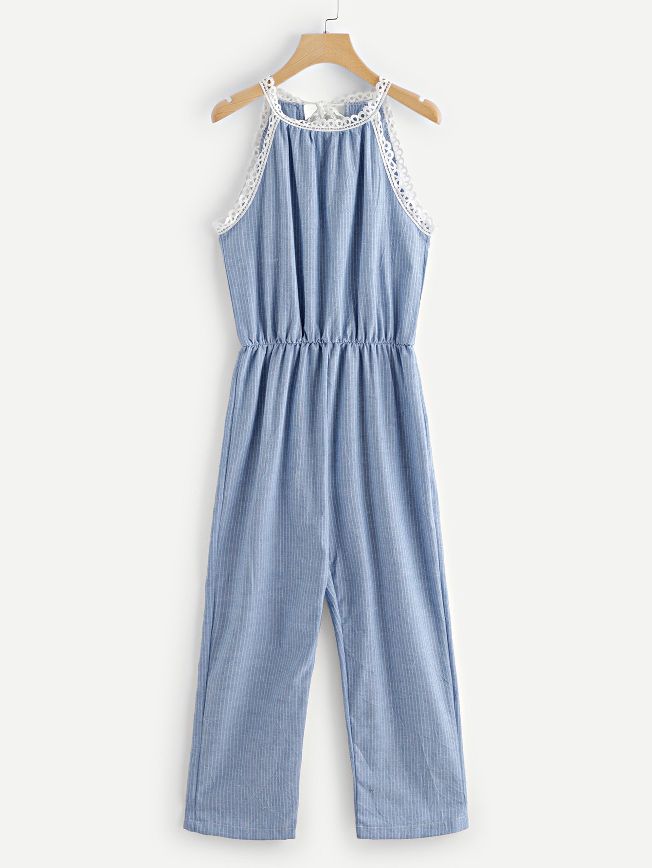 Striped Lace Panel Knot Back Jumpsuit