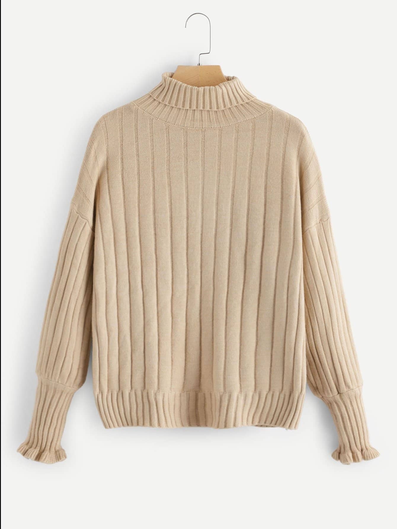 Ribbed Solid High Neck Jumper