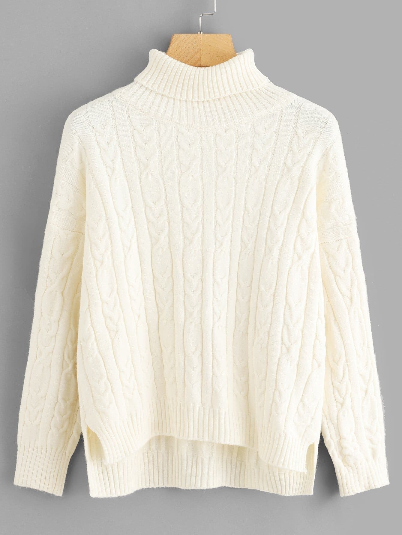 Ribbed Solid High Neck Dip Hem Jumper