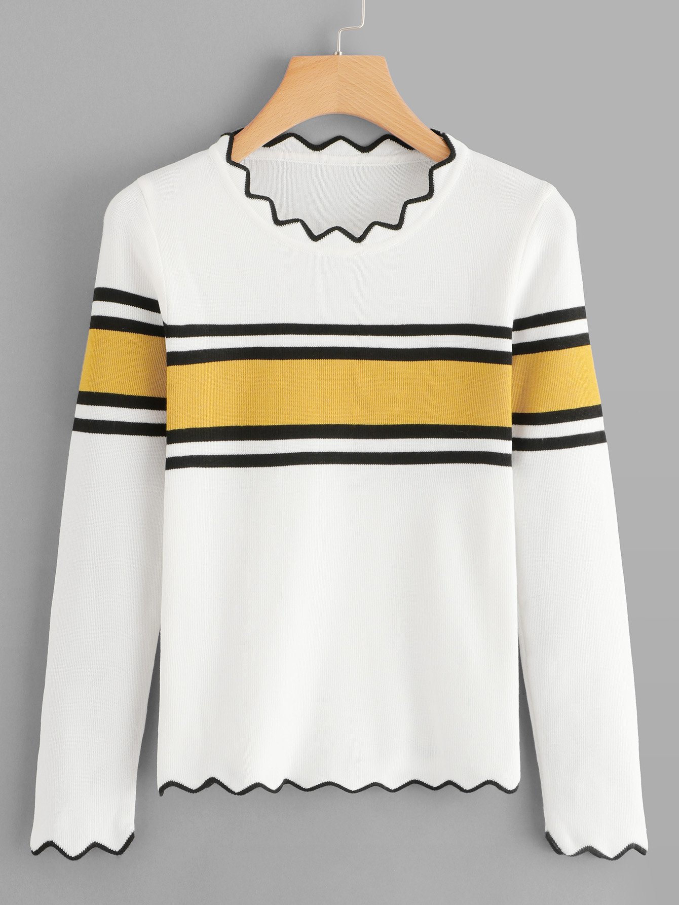 Striped Panel Asymmetrical Neck Jumper