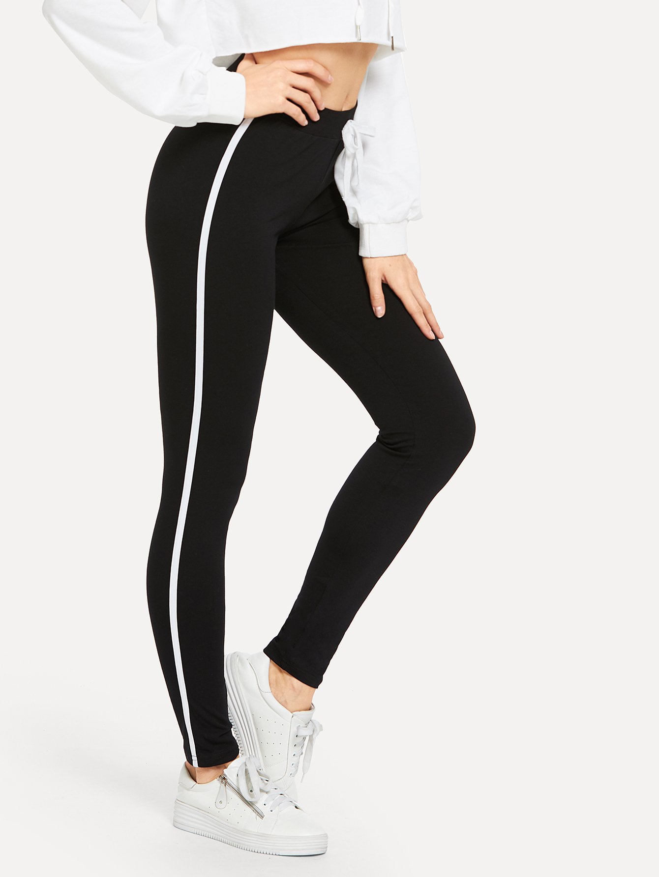 Drawstring Waist Tape Panel Side Leggings