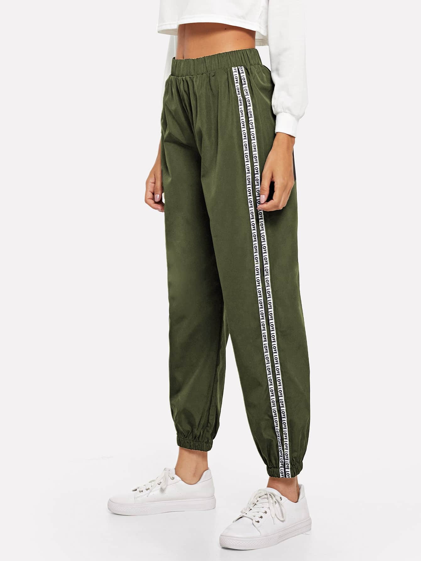 Letter Print Tape Side Pants