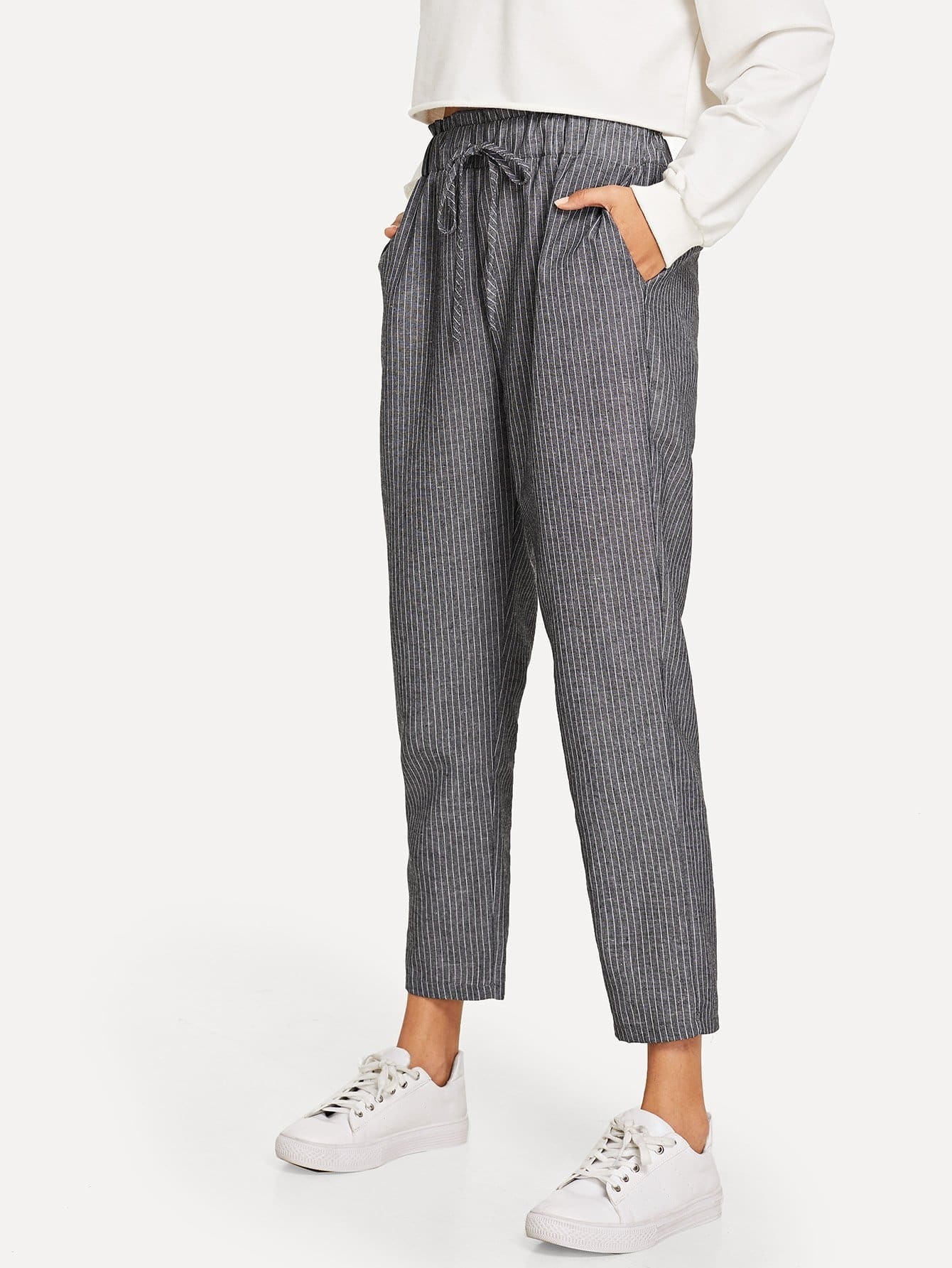 Drawstring Waist Striped Pants