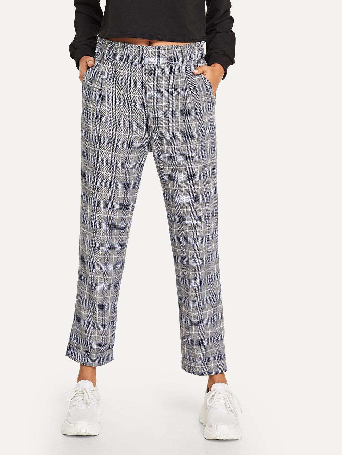 Plaid Elastic Waist Pants