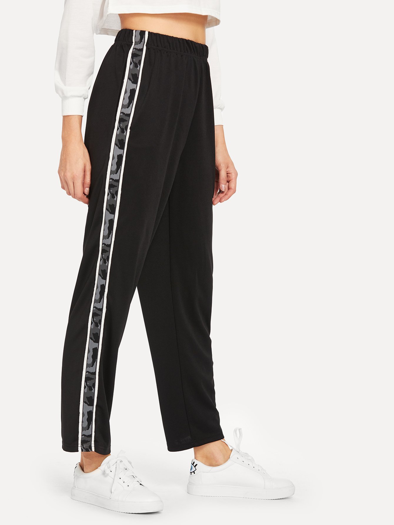 Camo Print Panel Side Pants