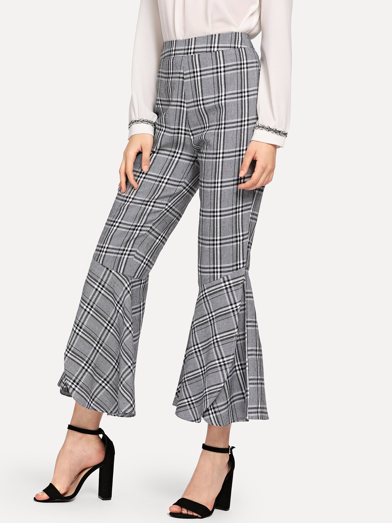 Plaid Flare Leg Pants