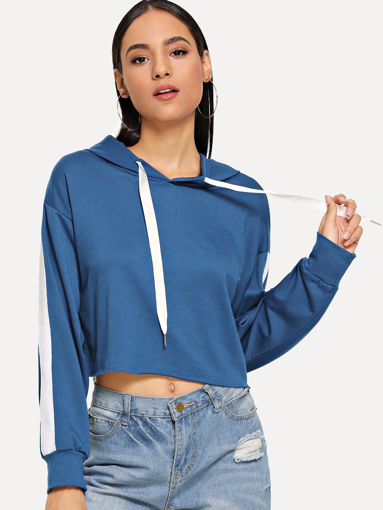 Drawstring Hoodie Colorblock Sweatshirt