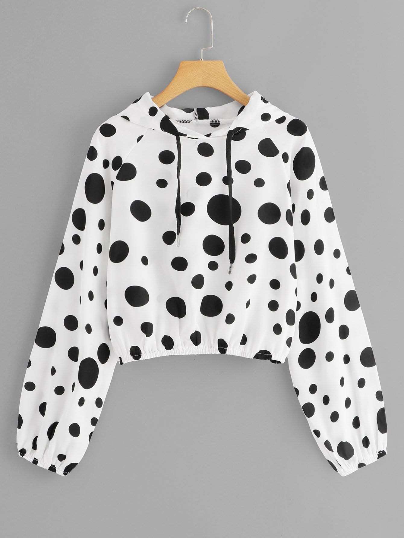 Drawstring Hoodie Polka Dot Sweatshirt