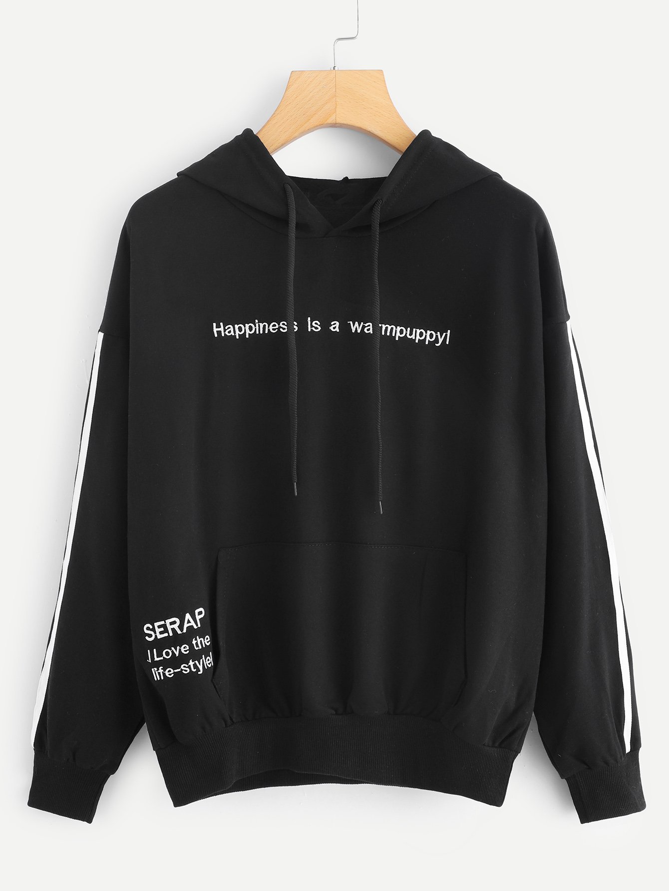 Drawstring Hoodie Letter Embroidered Sweatshirt