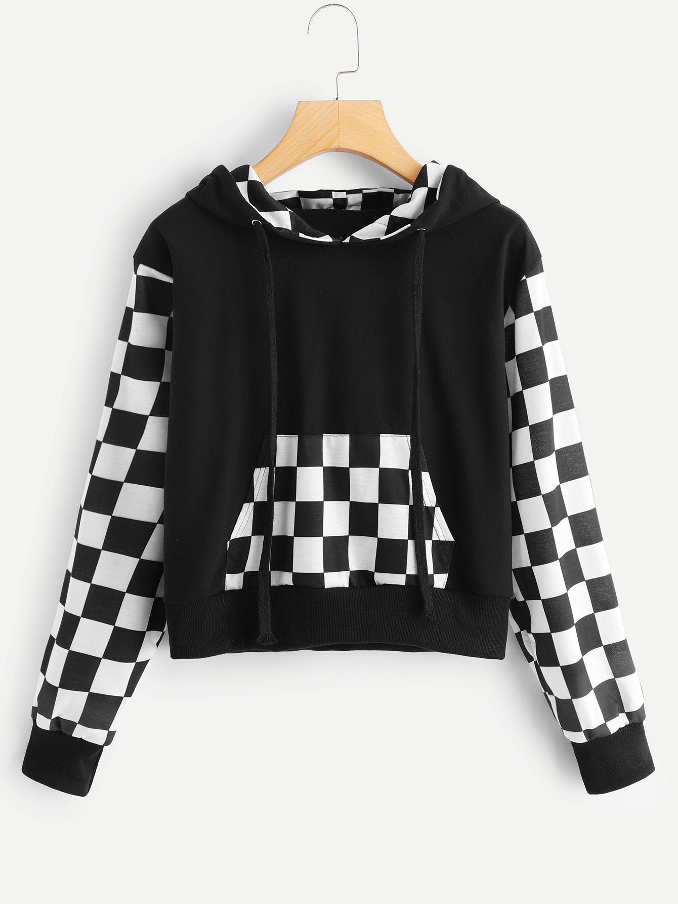 Plaid Kangaroo Pocket Hoodie Sweatshirt