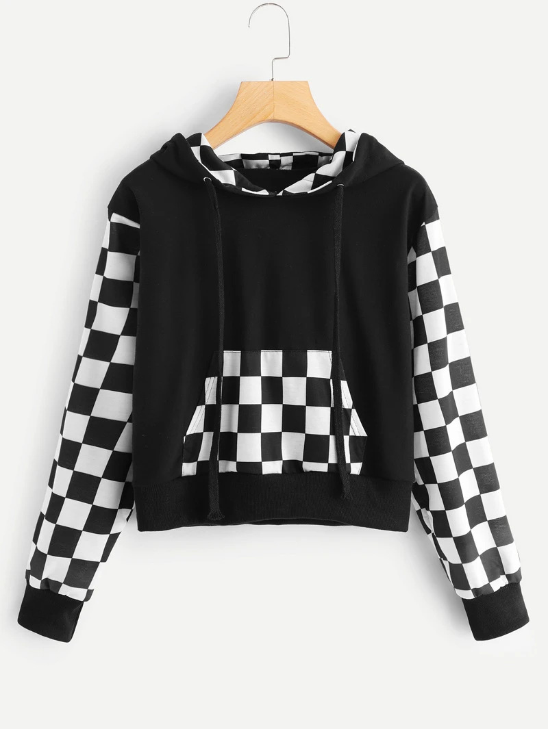 Sweatshirt Plaid Hoodie Pocket Kangaroo Plaid Kangaroo xBPwOqRR